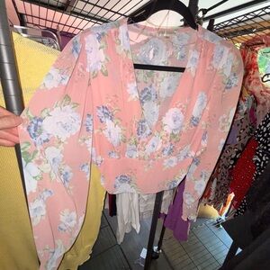 Wild Jasmine Pink Floral Wrap Blouse NWT